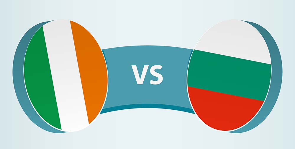Porównanie kosztów utrzymania w Irlandii i Bułgarii Porównawcza grafika flag Irlandii i Bułgarii ilustrująca znaczące różnice w kosztach utrzymania między krajami według danych Eurostatu z 2024 r.